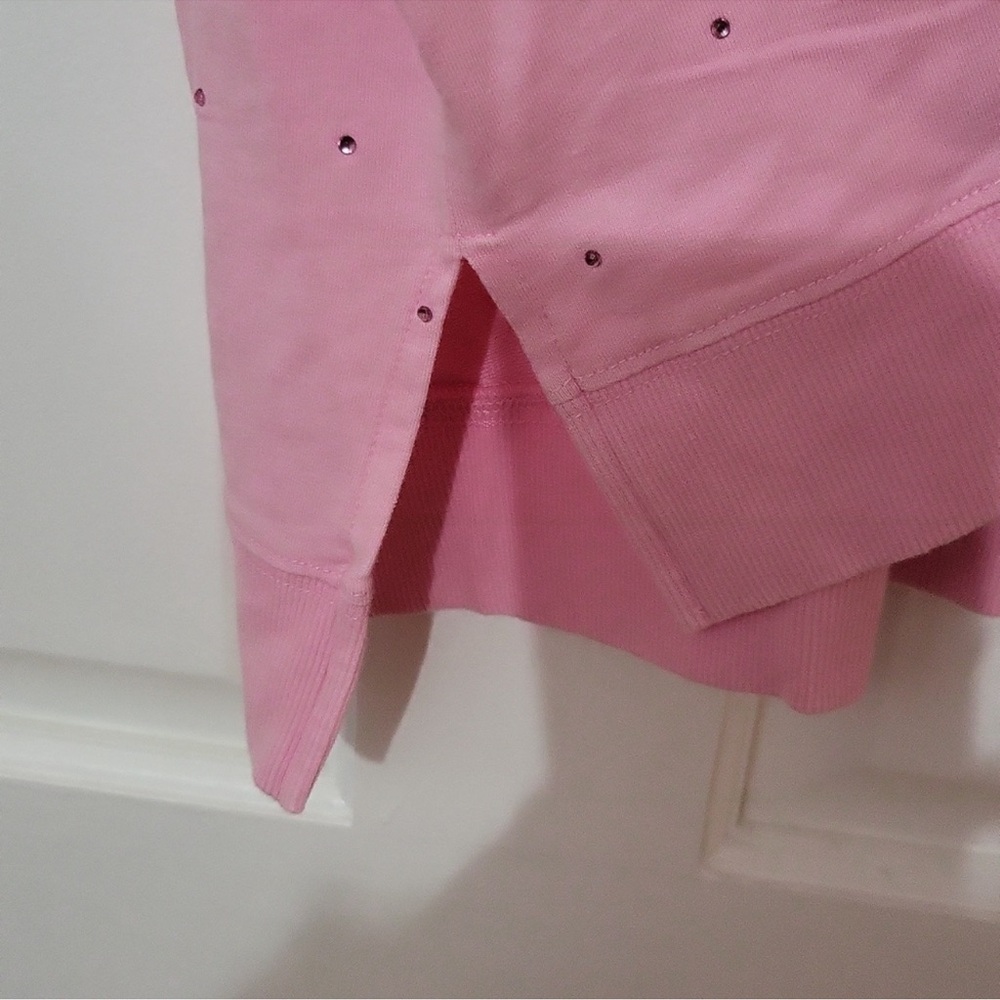 White Birch Rhinestone Cotton Pink Crew V Neck Short Sleeve Oversized Top NWOT - Picture 5 of 16